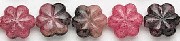 6128: Beaded red, pink, black rhodonite  carved beads