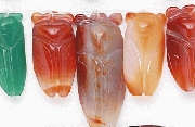 6961: Beaded red, green, white carnelian beads