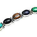 8148: Silver Setting brown,green multi-stone  art-deco bracelets