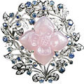 11075: Pink, Blue, White rose quartz  flower brooches