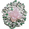 11078: Pink, Green, White rose quartz  flower brooches