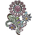 11079: Silver Setting Pink, Green, Purple multi-stone  flower brooches