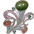 11094: Silver Setting Green, Pink, Blue multi-stone brooches