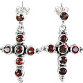 Design 1042: red garnet christian, crosses, post earrings