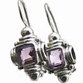 1054: Silver Setting purple amethyst  danglers earrings