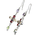 1088: Silver Setting multi-color multi-stone  flower earrings