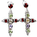 1189: Silver Setting red,multi-color multi-stone  christian earrings