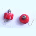 1209: Silver Beaded pink coral earrings