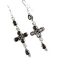 13289: Silver Setting brown smoky quartz  drop earrings