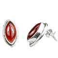 13907: Silver Setting red carnelian  post earrings