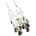 13971: Silver Beaded brown,multi-color smoky quartz chandelier earrings