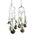 13972: Silver Beaded brown,multi-color smoky quartz chandelier earrings