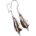 13974: Silver Beaded brown smoky quartz contemporary earrings