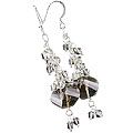 13982: Silver Beaded brown,white smoky quartz american-southwest earrings