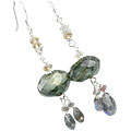 13991: Silver Beaded blue,gray,white labradorite contemporary earrings