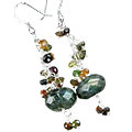 13992: Silver Beaded brown,green,gray labradorite contemporary earrings