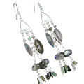 13995: Silver Beaded gray,multi-color labradorite chandelier earrings