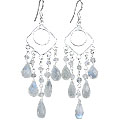 14000: Silver Beaded white moonstone chandelier earrings