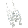 14001: Silver Beaded white moonstone chandelier earrings