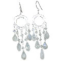14003: Silver Beaded white moonstone chandelier earrings