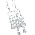 14006: Silver Beaded white moonstone chandelier earrings