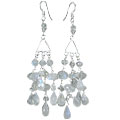 14009: Silver Beaded white moonstone chandelier earrings