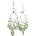 14010: Silver Beaded green prehnite chandelier earrings
