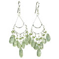 14013: Silver Beaded green prehnite chandelier earrings