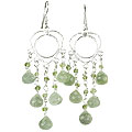 14024: Silver Beaded green moonstone chandelier earrings