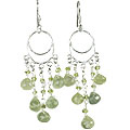 14026: Silver Beaded green prehnite chandelier earrings