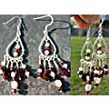 1559: red,white pearl  chandelier earrings