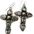 539: Silver Setting purple amethyst  christian earrings