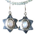 6020: Silver Setting white moonstone  star earrings