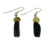 6026: black, white, silver abalone  drop earrings
