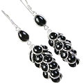 6037: Silver Setting black, silver onyx  chandelier earrings