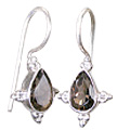 6042: Silver Setting brown smoky quartz  drop earrings