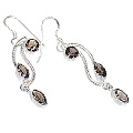 6049: brown, silver smoky quartz earrings