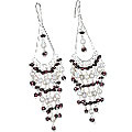 6050: red, white, silver garnet  chandelier earrings