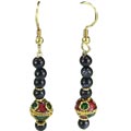 6332: Beaded blue, red, green, yellow goldstone earrings