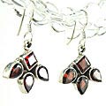 Design 6351: red garnet drop, flower earrings