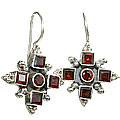 6381: Silver Setting red garnet  christian earrings
