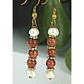 6405: Beaded brown,white sunstone earrings