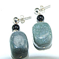 6442: green, black agate  post earrings