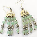 Design 6448: green,white bone ethnic, multistrand earrings