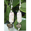6498: white, red, silver agate earrings