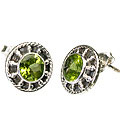 698: Silver Setting green peridot gothic-medieval earrings