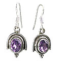 7105: purple, silver amethyst  gothic-medieval earrings