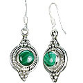 7107: green, silver malachite earrings