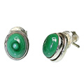 7113: green, silver malachite  post earrings