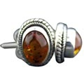 7114: Silver Setting yellow amber  post earrings